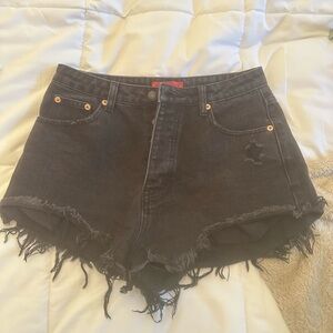 Women's Black Denim Frayed Shorts
